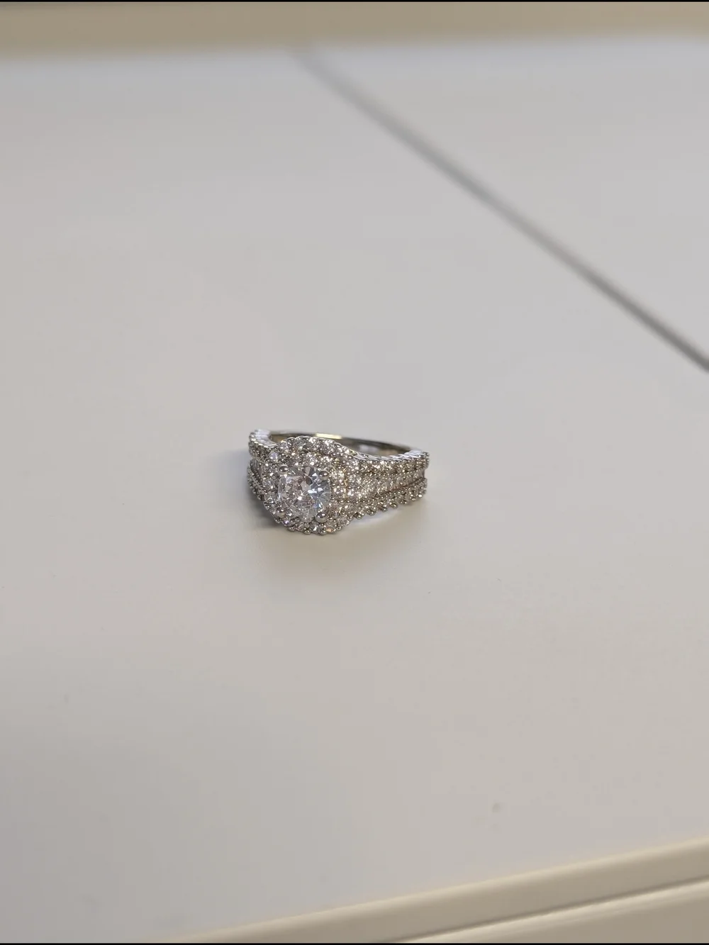 .925 Sterling Silver Engagement Ring with Clear Stones